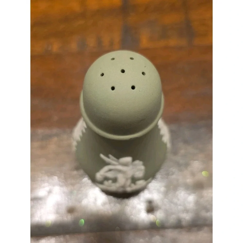 Vintage Wedgwood Jasperware Sage Green Salt & Pepper Shaker Set Cherub England